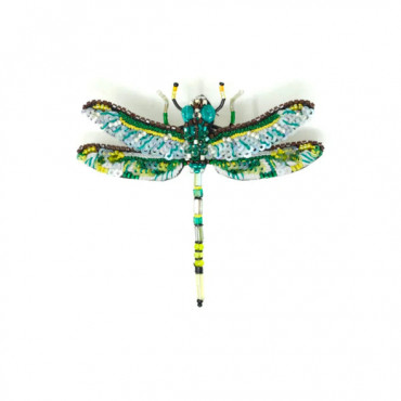 Broche GREEN DARNER DRAGONFLY brodée main - Trovelore