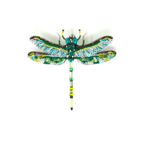 Broche GREEN DARNER DRAGONFLY brodée main - Trovelore