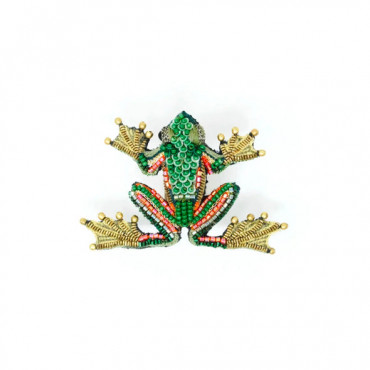 Broche GREEN FLYING FROG brodée main - Trovelore