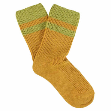 Chaussettes Femme Cashmere Stripes Mustard / Beige - Escuyer