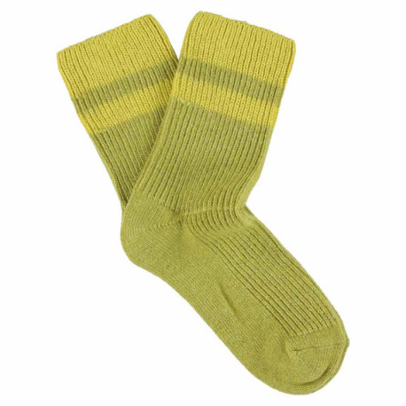 Chaussettes Femme Cashmere Stripes Green Grey / Yellow - Escuyer