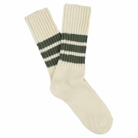 Chaussettes Homme Crew Stripes Ecru Kaki - Escuyer